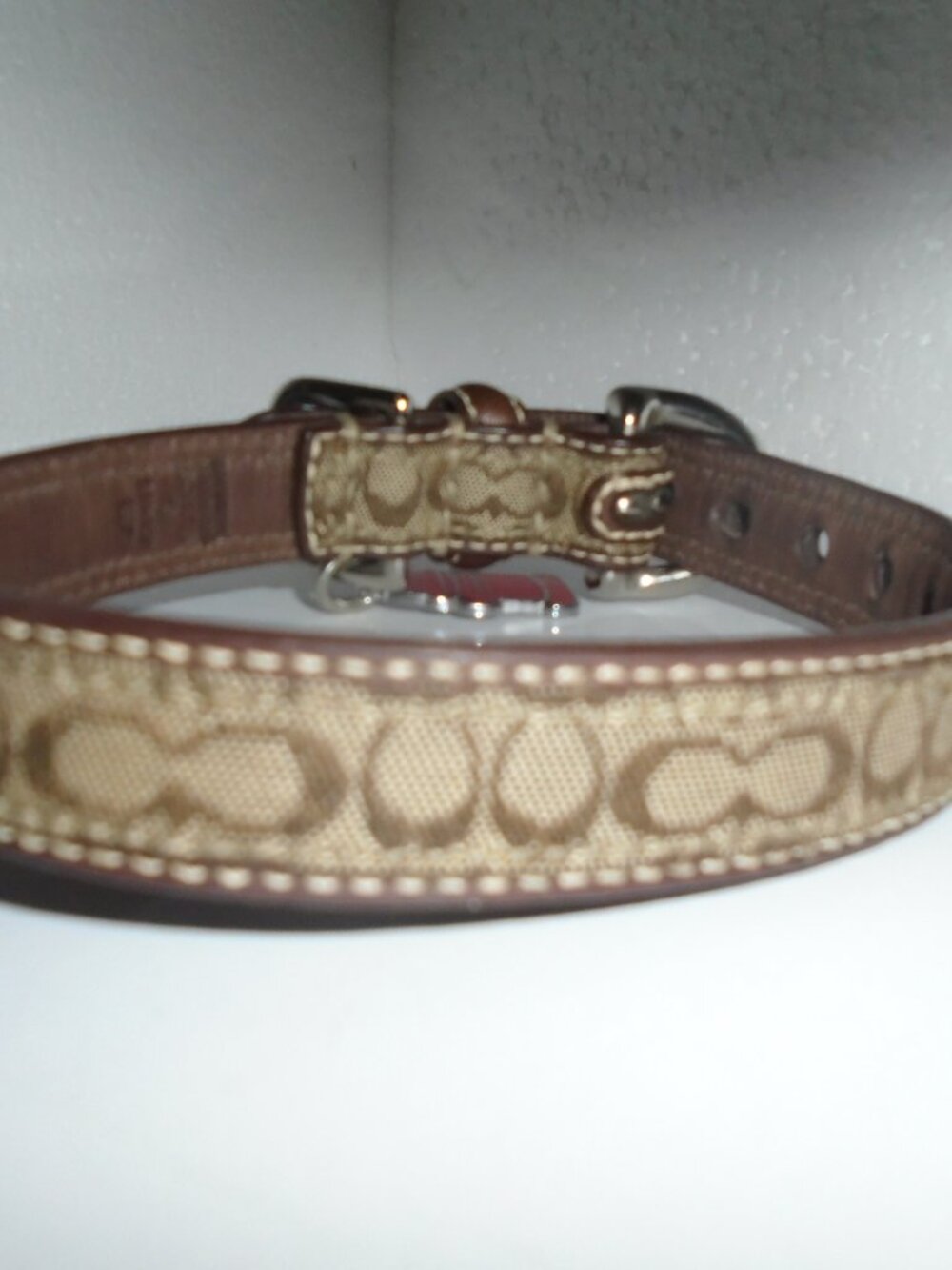 COACH BROWN LEATHER BROWN JACQUARD SIGNATURE C DOG PET COLLAR 60178 SIZE SMALL - Picture 6 of 16